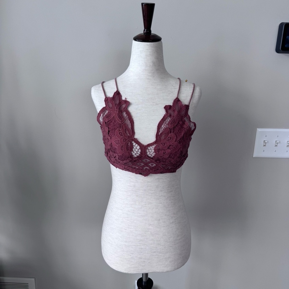 Free People Adella Bralette Smocked Back and Lace - Coral - Picture 3 of 8